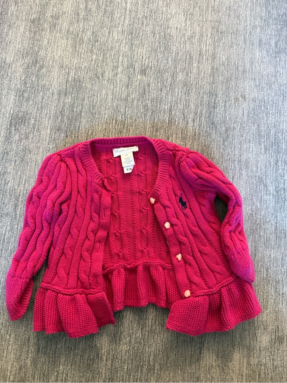 Ralph Lauren Toddler  Cable Knit Ruffle Hem Sweater - Fuchsia Pink